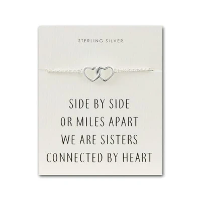 Image of Philip Jones Sterling Silver Sister Heart Link Bracelet with Quote Card