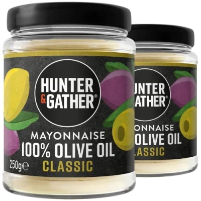 Image of Hunter &amp; Gather Olive Oil Mayonnaise 2 x 250g Seed Free I Made with British Range Egg Yolk Paleo, Keto, Sugar and Gluten Mayo