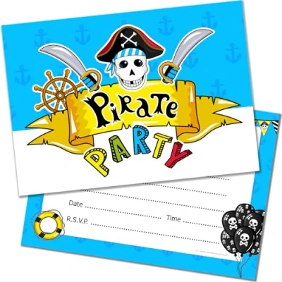 Image of Olivia Samuel 20 x Pirate Party Birthday Invitations from Postcard Style with envelopes