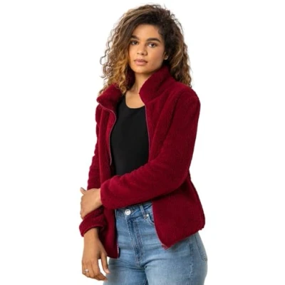 Image of Roman Womens Soft Sherpa Fleece Jacket Burgundy Size X Large