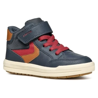 Image of Geox Arzach BOY Hightop trainers for kids, Size: 7K, Navy/cognac Imitation leather/ textile
