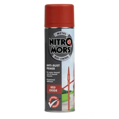 Image of Nitromors Anti Rust Primer Aerosol, For Both Water &amp; Oil Based Topcoats, Red Oxide, 500 ml