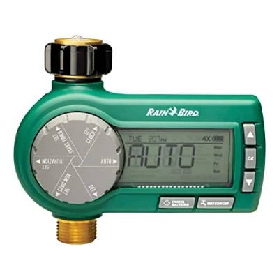 Image of Rain Bird 1ZEHTMRP Premium Professional Grade Electronic Digital Hose End Timer/Controller, One Zone/Station, Battery Operated, Brass Inlet/Outlet, Plastic, Green