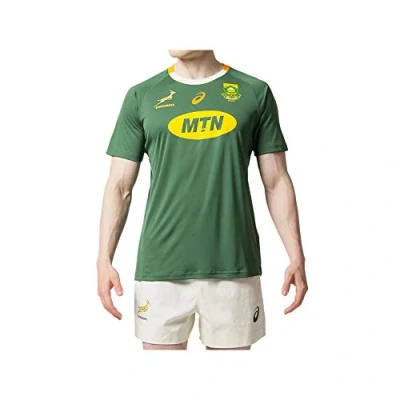 Image of ASICS Mens South Africa Springboks 2019/20 Home Supporters Rugby T Shirt Tee Top Green