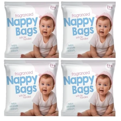 Image of Home Beauty Fragranced Nappy Disposable Bags With Tie Handle 4 x 200 Pack (800 in total)