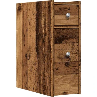 Image of vidaXL Narrow Bathroom Cupboard Old Wood Engineered Slim Storage Cabinet with Wheels Multi Room Use 21.5x50x60 cm