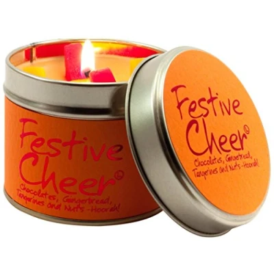 Image of Lily Flame Festive Cheer Scented Candle Tin, Orange Colour, 35 hours Burn Time