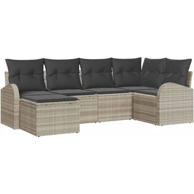 Image of vidaXL 6 Piece Garden Sofa Set with Cushions Light Grey Poly Rattan