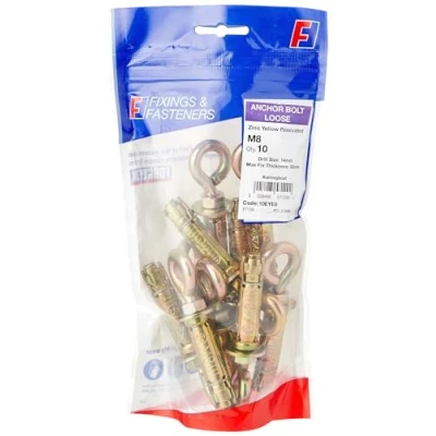 Image of ForgeFix Masonry Anchors Eye Bolts M8 Zinc Yellow Passivated Bag 10