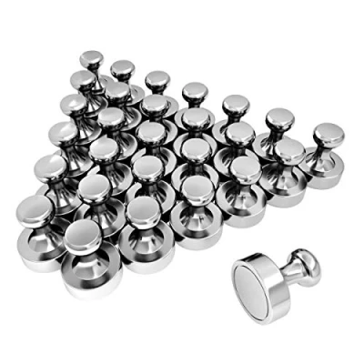 Image of MOOPHER Neodymium Magnets Fridge 28pcs N52 Whiteboards Strong Magnetic Push Pins for Refrigerator, White Board, Notice Pin Office, Home, School with A Storage Box