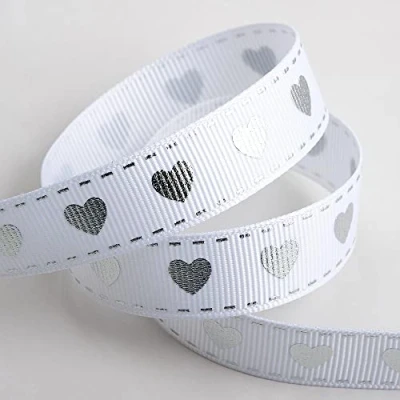 Image of Italian Options Love Hearts Ribbon White/Silver Grosgrain (16mm x 10M)