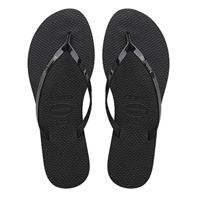 Image of Havaianas Women&#039;s You Metallic Flip Flop, Black, 1/2 UK Narrow