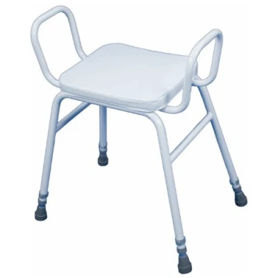 Image of Aidapt Height Adjustable Perching Stool with Padded Seat and Safety Arms for Elderly Users Limited Mobility