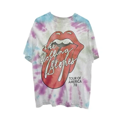 Image of The Rolling Stones T Shirt Tour of USA 78 Logo Official Unisex Dye Wash L White