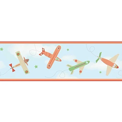Image of Decorline Carousel Planes Border, Blue/Natural