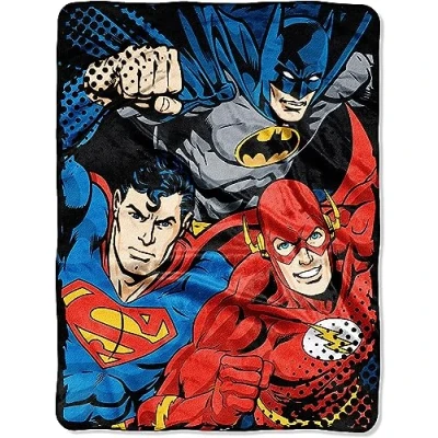 Image of Northwest DC Comics Justice, League Trio Micro Raschel Throw Blanket, 46&quot; x 60&quot;, Multi Color, 1 Count, Polyester