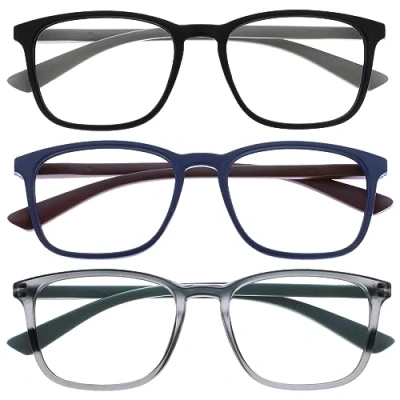 Image of OPULIZE Max Reading Glasses 3 Pack Classic Large Rectangular Frame Matt Black Blue Grey Men&#039;s Women&#039;s Unisex Spring Hinges RRR78 137 +3.00
