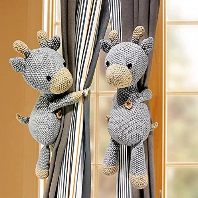 Image of 2Pcs Cartoon Curtain Buckle Tieback Animal Strap Hook Clip Tie back for Kids Child Nursery Room Window Decorations (Grey Deer)