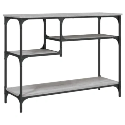 Image of vidaXL Sonoma Grey Rectangular Console Table with Shelves Engineered Wood and Metal Frame Ideal for Living Room or Hallway