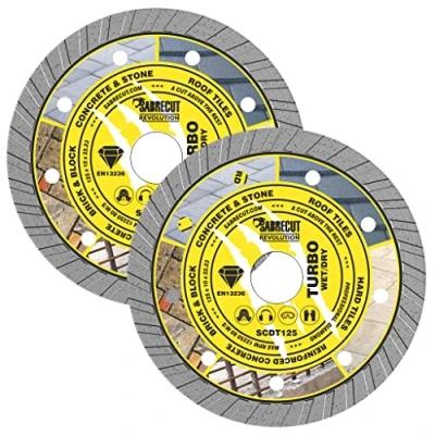 Image of 2 x SabreCut SCDT125_2 125mm (5&quot;) 10mm 22.24mm Bore Turbo Diamond Angle Grinder Circular Saw Blades Compatible with Bosch Dewalt Makita Milwaukee and Many Others