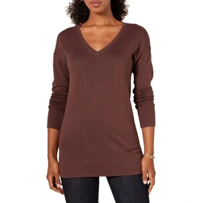 Image of Amazon Essentials Women&#039;s Lightweight Long Sleeved V Neck Tunic Sweater (Available in Plus Size), Dark Chestnut Brown Heather, XXL
