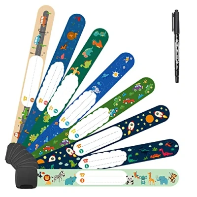 Image of Vicloon Safety Wristband Bracelets, 8 Pcs Child Kids ID Bracelet with Pen for Emergency Bracelet, Anti Lost Waterproof Reusable Children Boys Girls Toddler Baby
