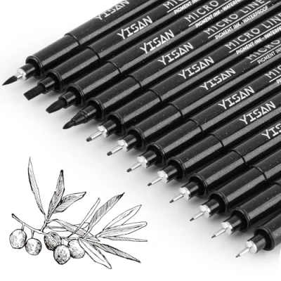 Image of YISAN Black Drawing Pens,Fineliner Ink Pens,Set of 12 Micro Pens,Anime Pigment Pen,Art Pens,for Sketching,Technical 902195
