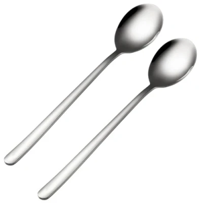 Image of Spoons, Korean Spoons with Long Handles, 2 Pieces Soup Stainless Steel, Rice Spoon, Asian for Home, Kitchen, or Restaurant