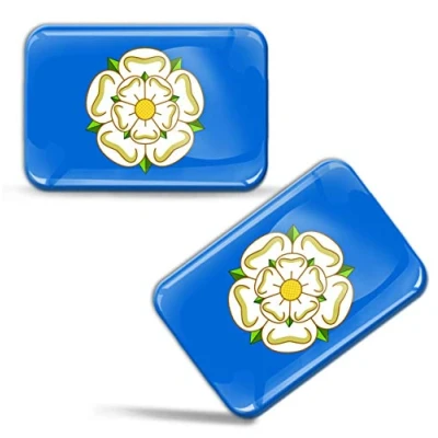 Image of Biomar Labs® 2 x 3D Domed Silicone Stickers Decals Yorkshire White Rose County UK Region State Flag Car Motorcycle Helmet F 93