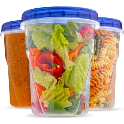 Image of Plastic Food Deli Containers With Twist Top Lids (32 Oz) [3 Pack] Soup &amp; Storage Takeout To Go Airtight Microwave, Freezer Dishwasher Safe BPA Free