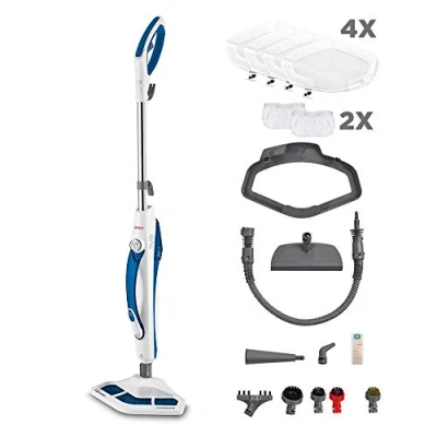 Image of Polti Vaporetto SV460_DOUBLE Steam Mop with Handheld Cleaner, 17 Accessories, Kills and Eliminates 99.9% * of Viruses, Germs Bacteria, White/Blue, PTGB0086