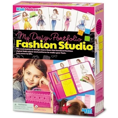 Image of 4M My Design Portfolio Fashion Studio, &amp; Draw Your Own Fabulous Designs with the Tools Supplied, Creative Arts and Crafts for Boys Girls 5+, Kit Children
