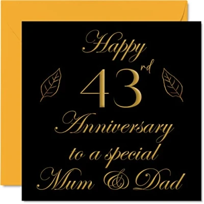 Image of Special 43rd Anniversary Card for Dad Mum Parents &amp; Happy 43 Wedding Cards from Son Daughter Family, 145mm x Greeting Forty Third Anniversaries