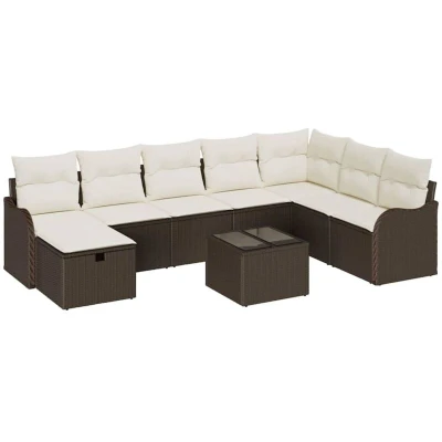 Image of vidaXL 9 Piece Garden Sofa Set with Cushions Brown Poly Rattan