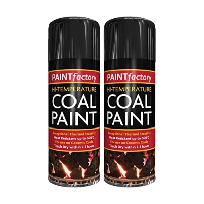 Image of Classic Signature: 2 x Coal High Temperature Spray Paint 400ml, Stove Up To 600C, Engine Exhaust Adhesion, Heat Resistant Wood Burners, BBQ Grill