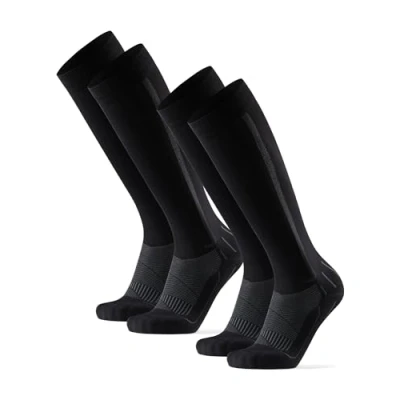 Image of DANISH ENDURANCE 2 Pack Graduated Compression Socks, 21 26mmHg, Flight Running, Women &amp; Men Black/Grey 9 12