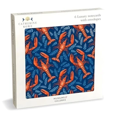 Image of Pack of 6 Notecards Lobster Artistic Design by Catherine Rowe General Cards Suitable for Birthday and Other Occasions Made in the UK Eco Friendly