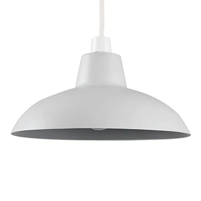 Image of MiniSun Retro Style Grey Metal Easy Fit Ceiling Pendant Light Shade Complete with a 10w LED Bulb [3000K Warm White]