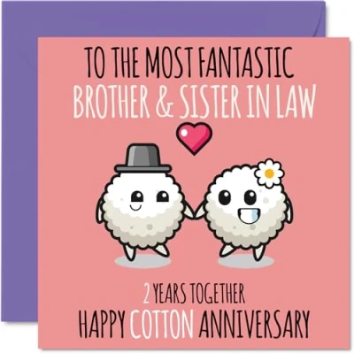 Image of Cute Cotton Anniversary Card for Brother &amp; Sister In Law 2 Years Together Happy 2nd Wedding Cards Brother, 145mm x Greeting Second Anniversaries