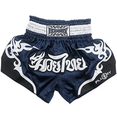 Image of FLUORY Muay Thai Shorts, reißfeste Box MMA Kampf, Kick Kleidung, für Herren, Damen, Kinder, Kampfkunst Training, Grappling. Navy Blue