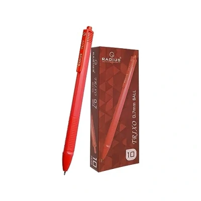 Image of TriadRT Retractable Ballpoint Pens, RED, Fine Point (0.7mm), Pack of 10, Comfort Trio Grip, Smooth Ball Perfect for School Office Home Use, iZOFAX
