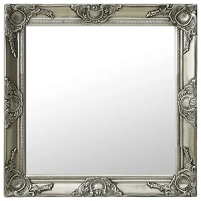 Image of vidaXL Silver Wall Mirror Baroque Style Square with Ornate Wooden Frame ideal for Dressing Room and Living Area 60x60 cm