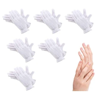 Image of 100% Cotton Gloves for Eczema,6 Pairs White Moisturizing Over Night Bedtime Cosmetic Inspection Premium Cloth Quality Dry Sensitive Irritated Skin Spa Therapy Secure Wristband
