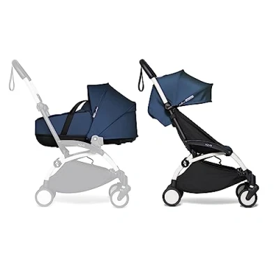 Image of BABYZEN YOYO2 Complete Stroller Includes Navy Blue Bassinet, White Frame &amp; Air France 6+ Color Pack Suitable for Children Up to 22 kg