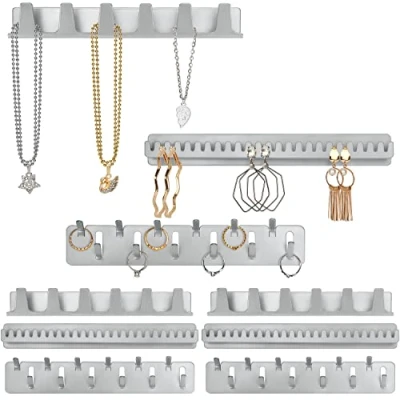 Image of Belle Vous 9 Pack of Metal Necklace Jewellery Holders Set Self Adhesive Wall Mounted Hooks &amp; Pegs Hanging Display Organiser Necklaces, Ring, Bracelets Earrings Storage Holder