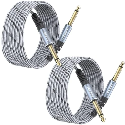 Image of JOLGOO 1/4 inch Guitar Instrument Cable 2 Pack, TS Cable, Quarter for Electric Guitar, Bass, Keyboard, Mixer, Amplifier, Speaker, Mandolin, 10 FT/3M