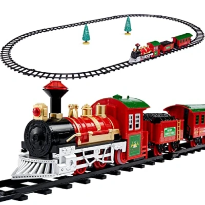 Image of the TWIDDLERS Christmas Train Gift Set for Kids Battery Operated with Fully Functional Headlights, Sounds and Easy to Clip Track Festive Toy Accessories Under Xmas Tree Decorations