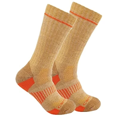 Image of Carhartt Men&#039;s Midweight Synthetic Wool Blend Sock 2 Pack, Khaki, Large