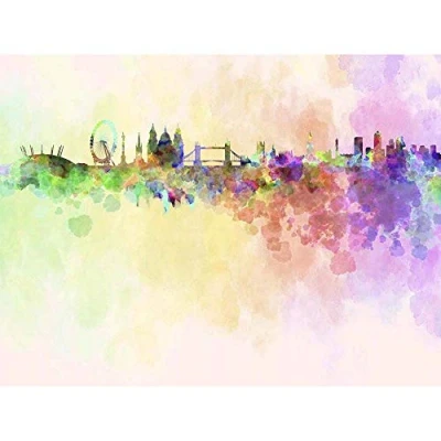 Image of Wee Blue Coo Painting Abstract Cityscape London England Skyline Paint Splash Art Print Poster Wall Decor 12X16 Inch