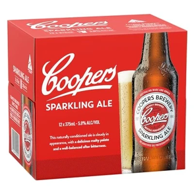 Image of Coopers Sparkling Ale Case 12 x 375ml, 5.8% bottles Unfiltered Australian Vegan Natural Ingredients: water, barley, malt &amp; hops